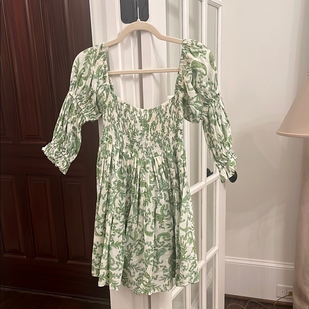 Misa Los Angeles Green and White Smocked Mini